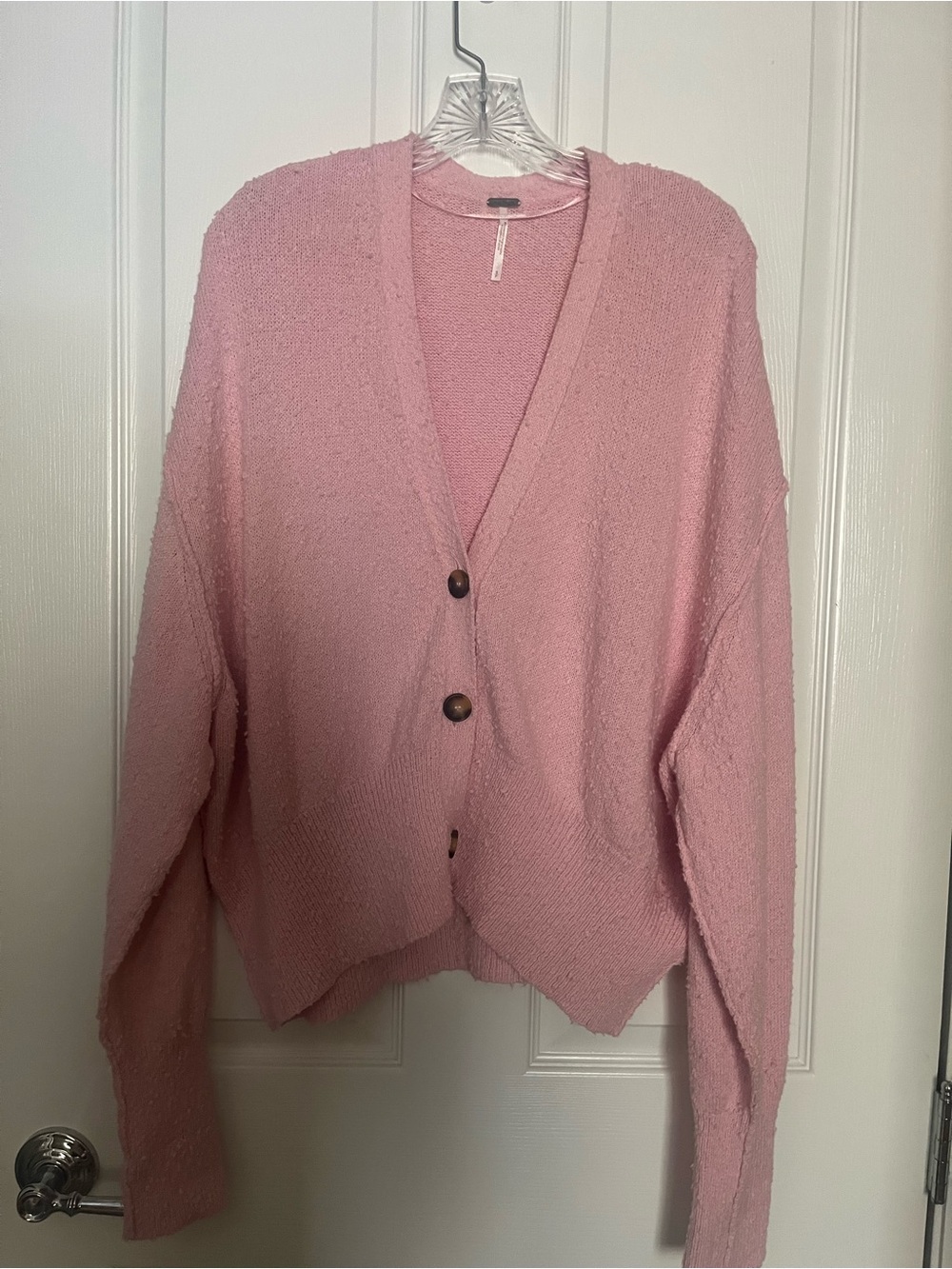 Free People Soft Pink Textured Button Cardigan